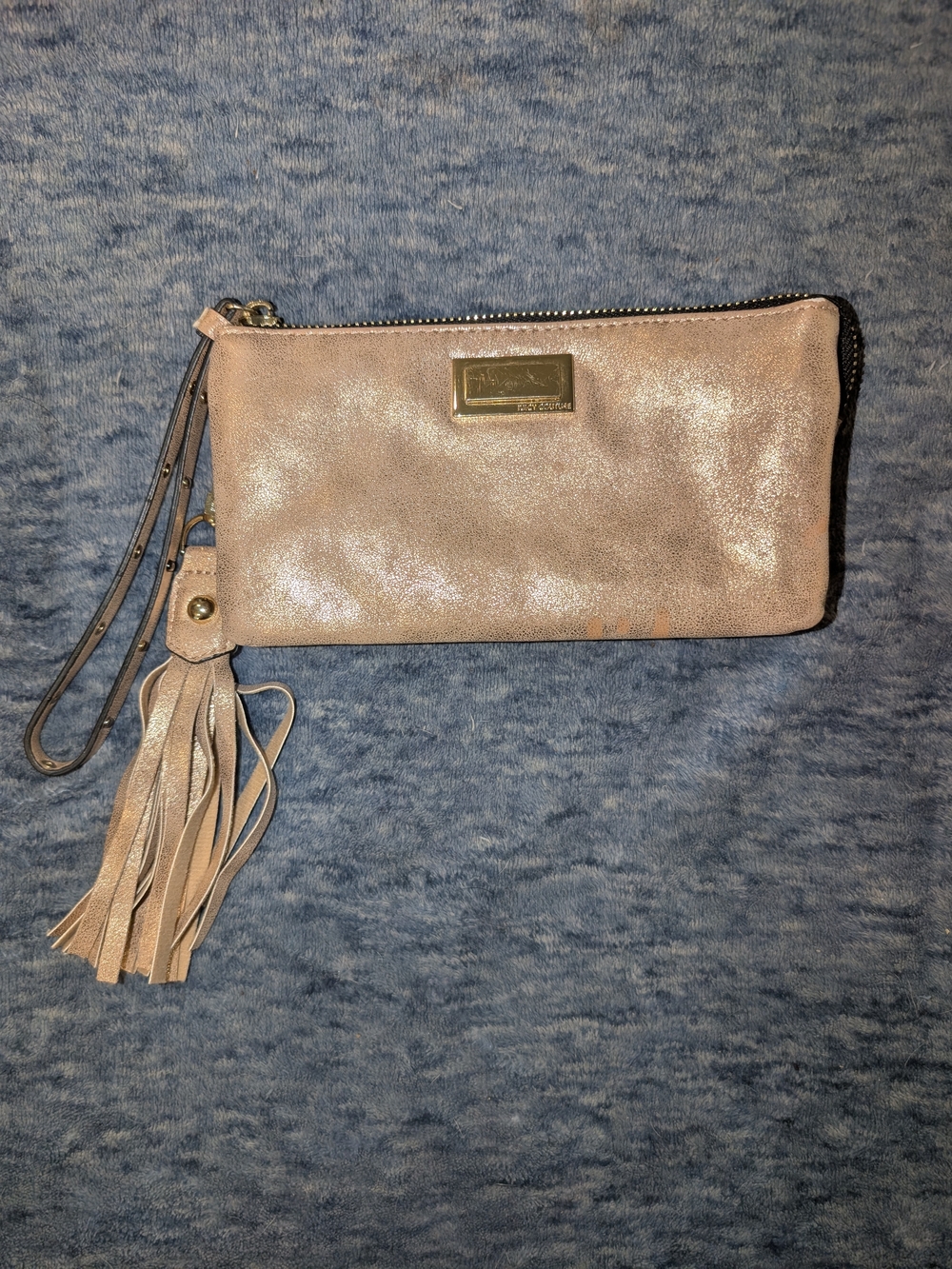 Juicy Couture Glitter Metallic Blush Wristlet Clutch with Tassel